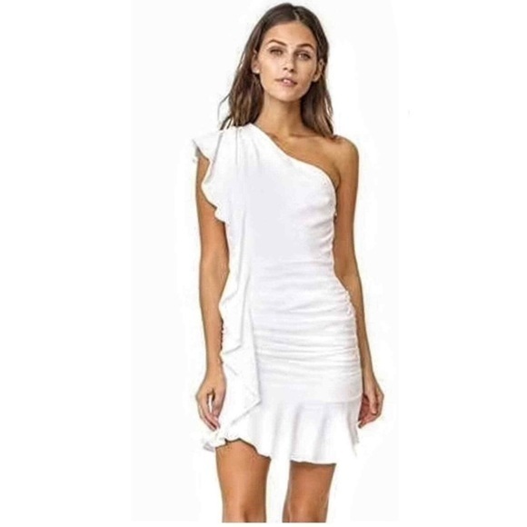 Veronica Beard Dress Kingston One Shoulder Ruffle Ruched Mini in White